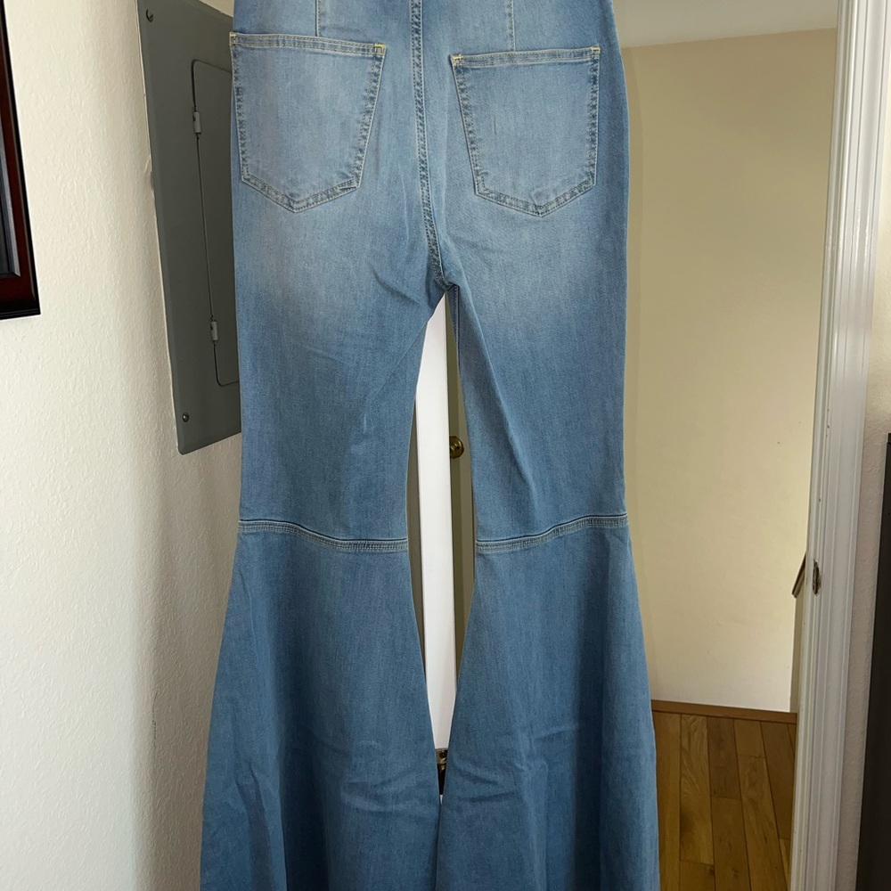 Free People Blue Flare Wide Leg Jeans - Picture 4 of 5